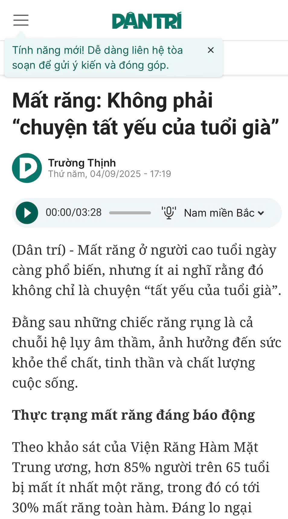 Mất răng: Không phải “chuyện tất yếu của tuổi già”