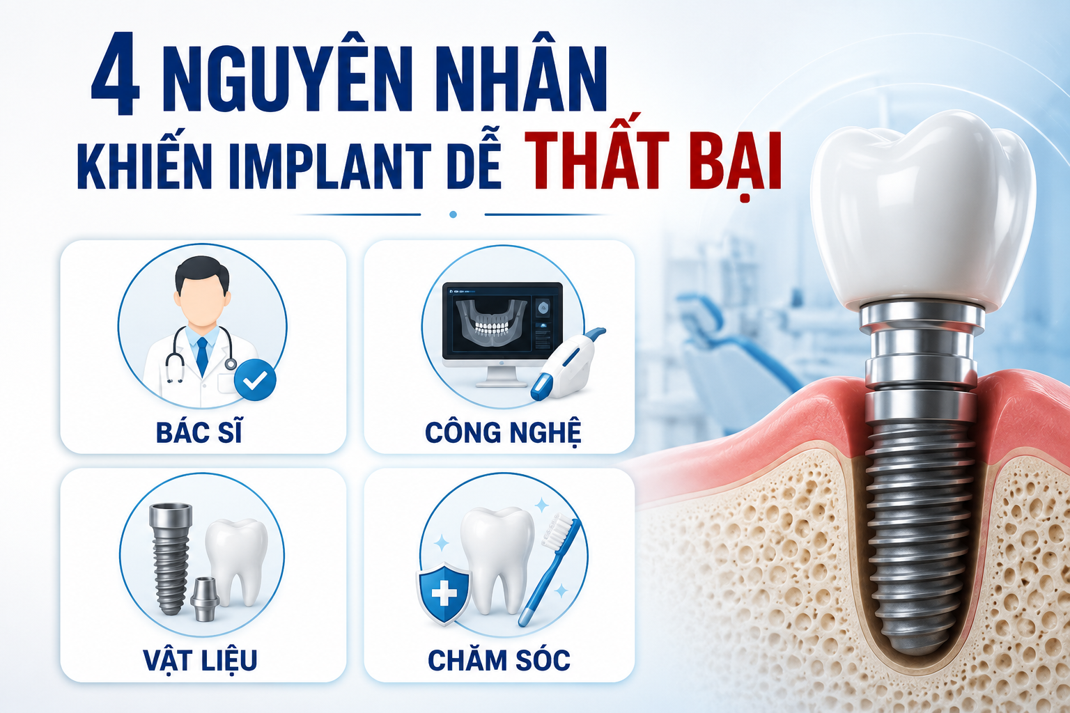 Có 4 nhóm nguyên nhân khiến nhiều người hối hận khi trồng implant