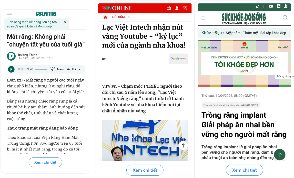 Nha khoa lạc Việt Intech là thương hiệu uy tín, được nhiều cơ quan báo chí, truyền hình ghi nhận.