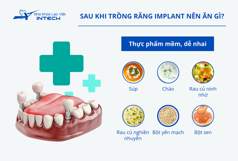 Các loại thực phẩm mềm, dễ nhai giúp giảm lực nhai, hạn chế tác động lên vùng vừa cấp ghép Implant