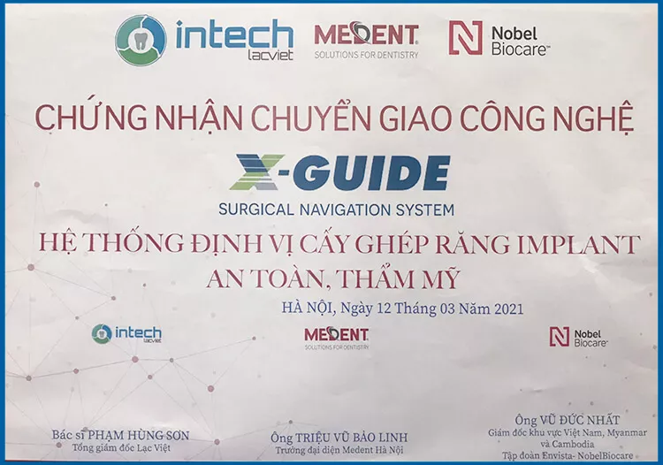 Giấy chứng nhận chuyển giao công nghệ của nha khoa Lạc Việt Intech 