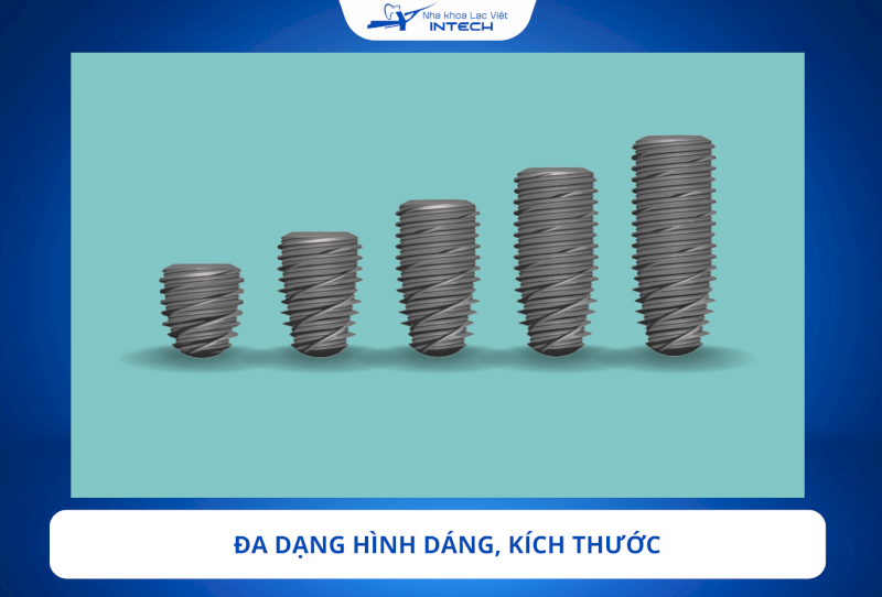 Trụ Implant Kontact được sản xuất với nhiều kích thước và hình dáng khác nhau, phù hợp cho đa dạng chỉ định lâm sàng