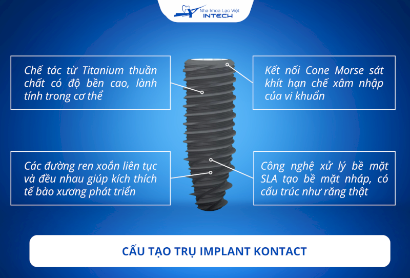 Trụ Implant Kontact được thiết kế nhỏ gọn, vừa đủ vững chắc để nâng đỡ mão răng sứ