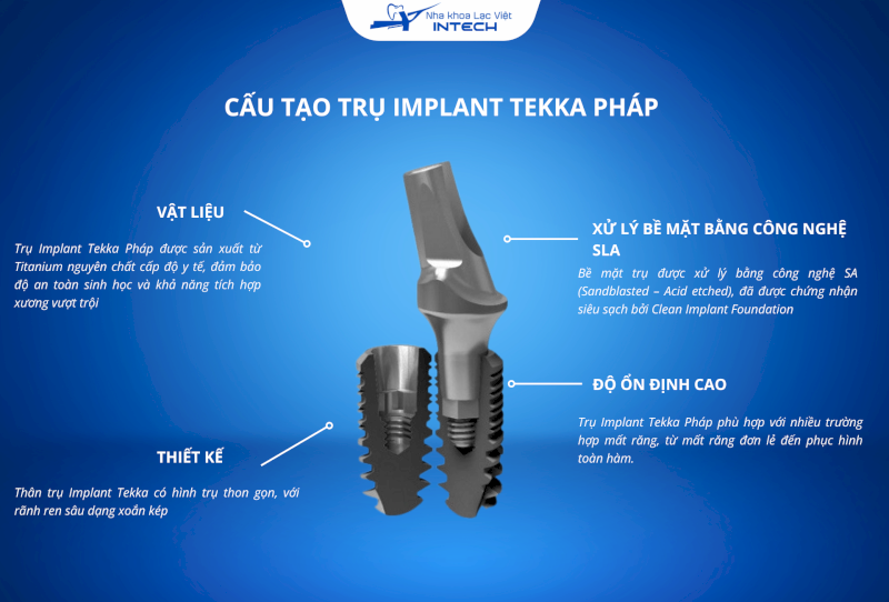Trụ Implant Tekka Pháp được sản xuất từ Titanium nguyên chất
