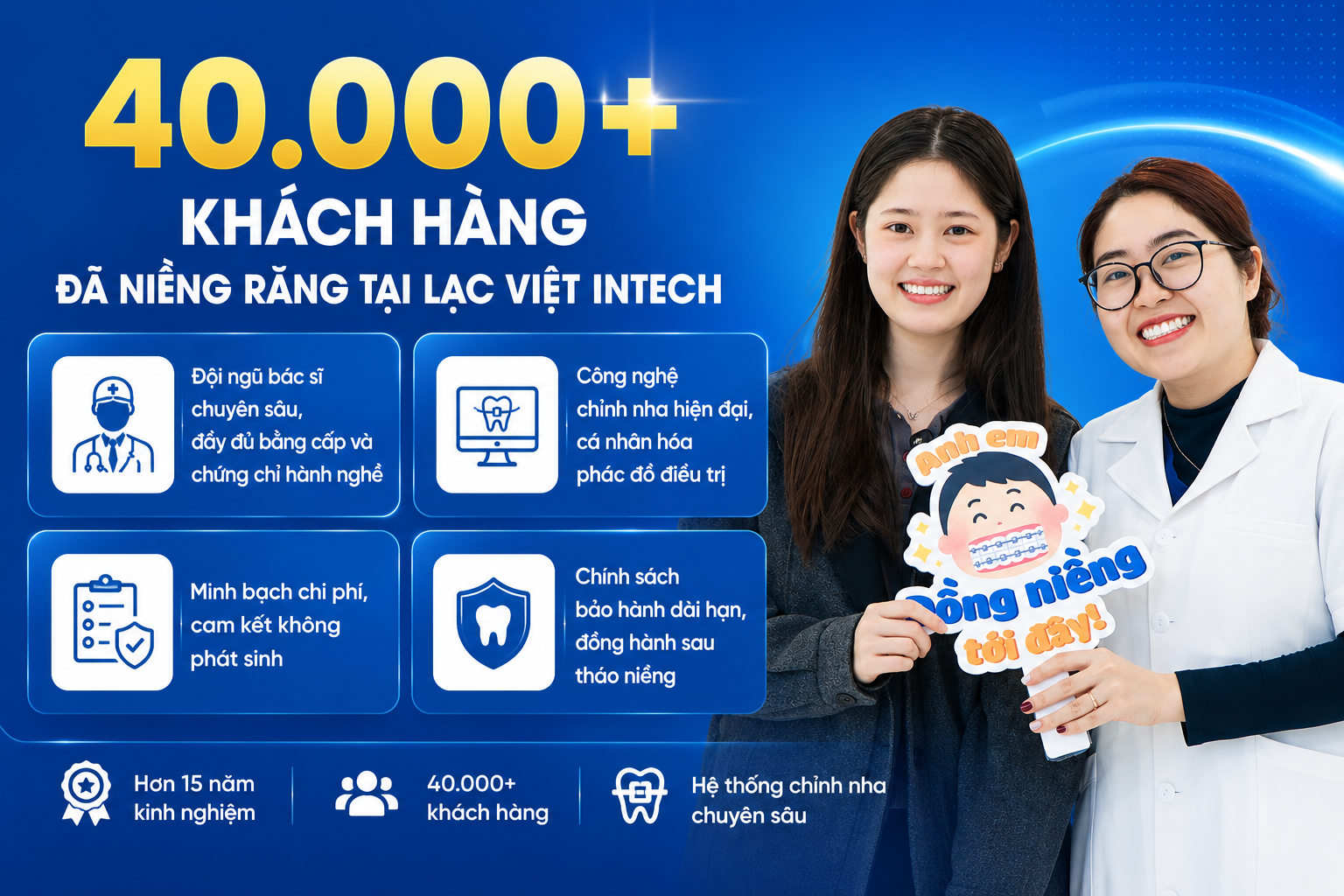 40.000 khách hàng lựa chọn niềng răng tại Lạc Việt Intech với đội ngũ bác sĩ chuyên sâu và công nghệ hiện đại