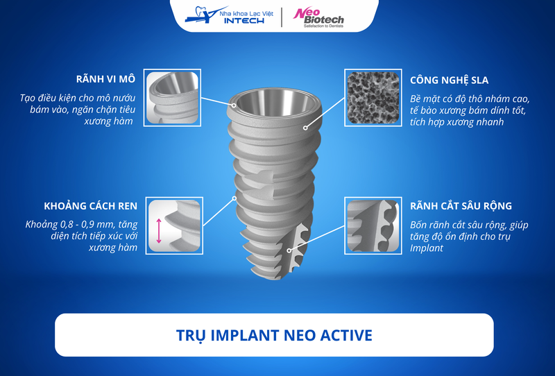 Trụ Implant Neo Active là dòng trụ có chất lượng vượt trội nhất trong tất cả các dòng Implant Hàn Quốc