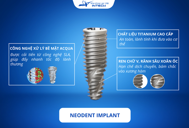 Trụ Implant Neodent nổi bật với công nghệ bề mặt Acqua giúp Implant tích hợp ổn định trong xương hàm 